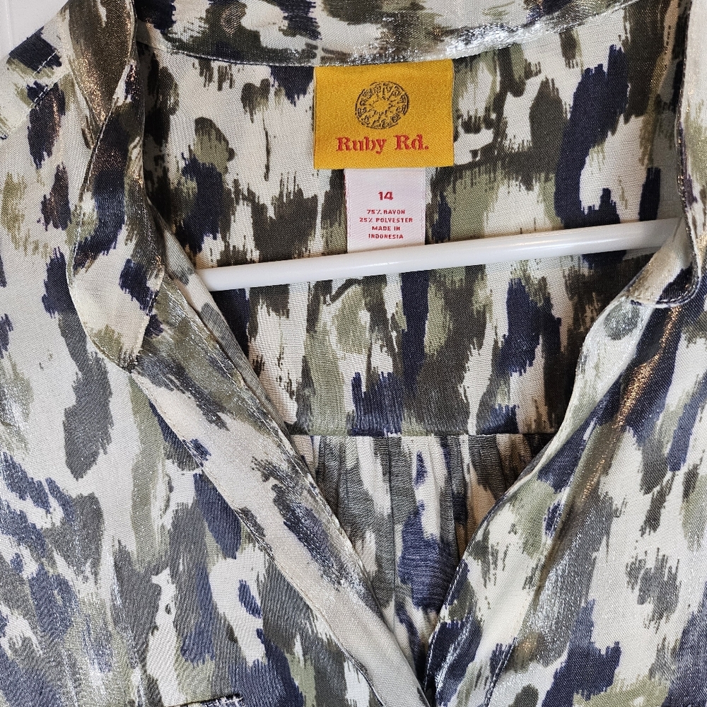 Ruby Rd Camo Metallic Button Front Utility Tunic … - image 2